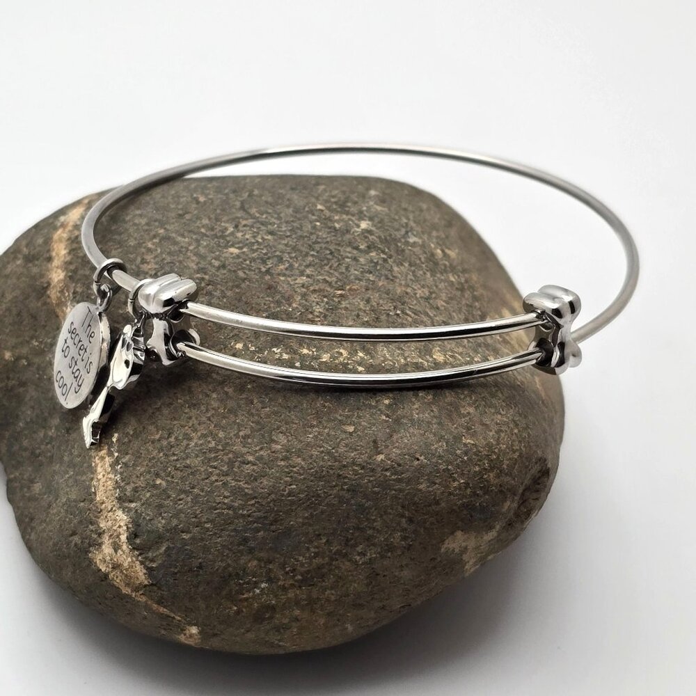 Peanuts Snoopy & Woodstock Silver Plate Charm Slider Bangle Bracelet Adjustable - Picture 4 of 5